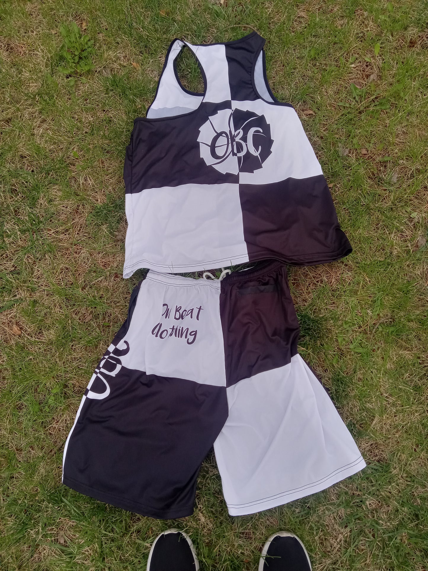 BLACK AND WHITE CHECKERBOARD SHORT SET AVAILABLE FOR ORDER IN MAY