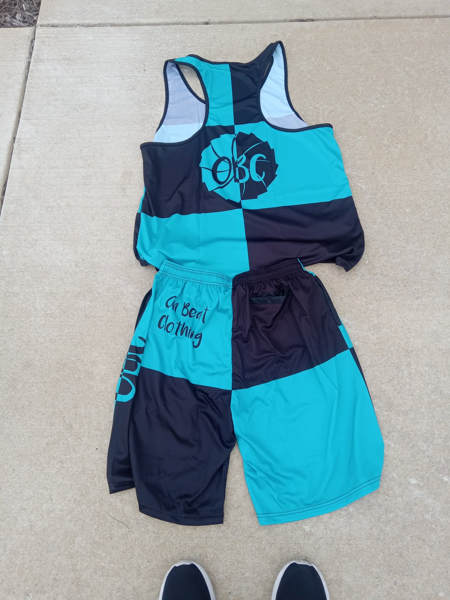 TURQUOISE CHECKBOARD SHORT SET AVAILABLE FOR ORDER IN MAY