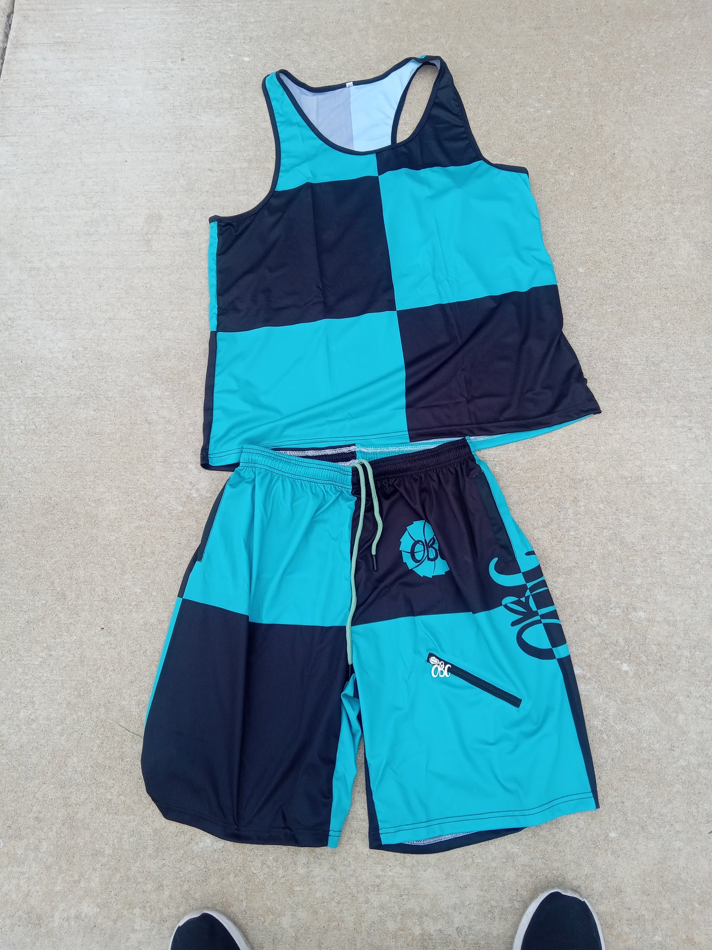 TURQUOISE CHECKBOARD SHORT SET AVAILABLE FOR ORDER IN MAY