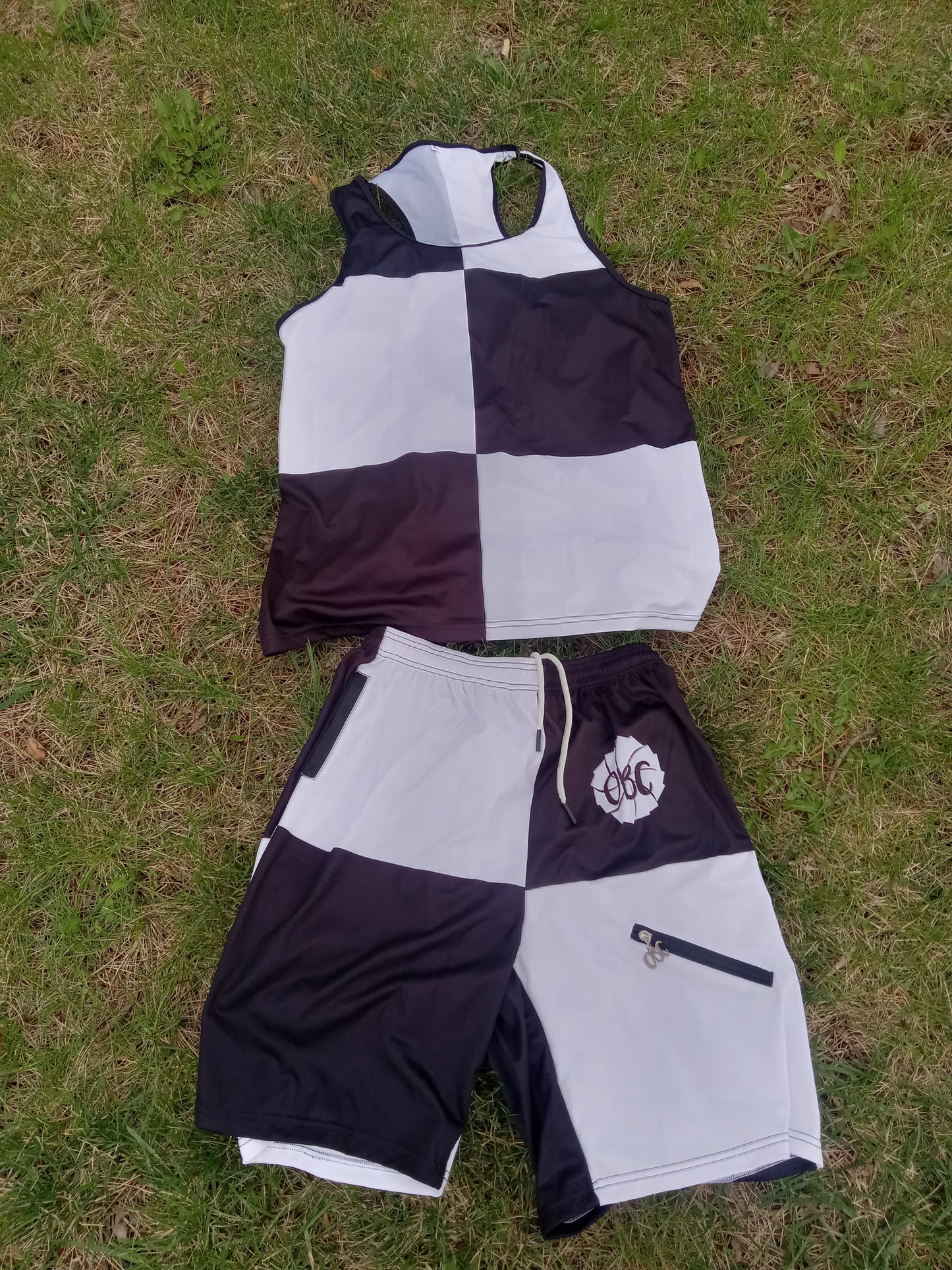 BLACK AND WHITE CHECKERBOARD SHORT SET AVAILABLE FOR ORDER IN MAY