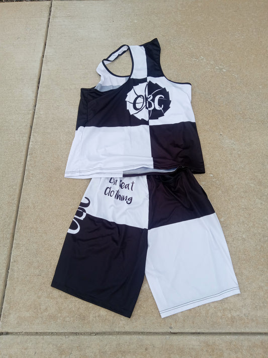 BLACK AND WHITE CHECKERBOARD SHORT SET AVAILABLE FOR ORDER IN MAY